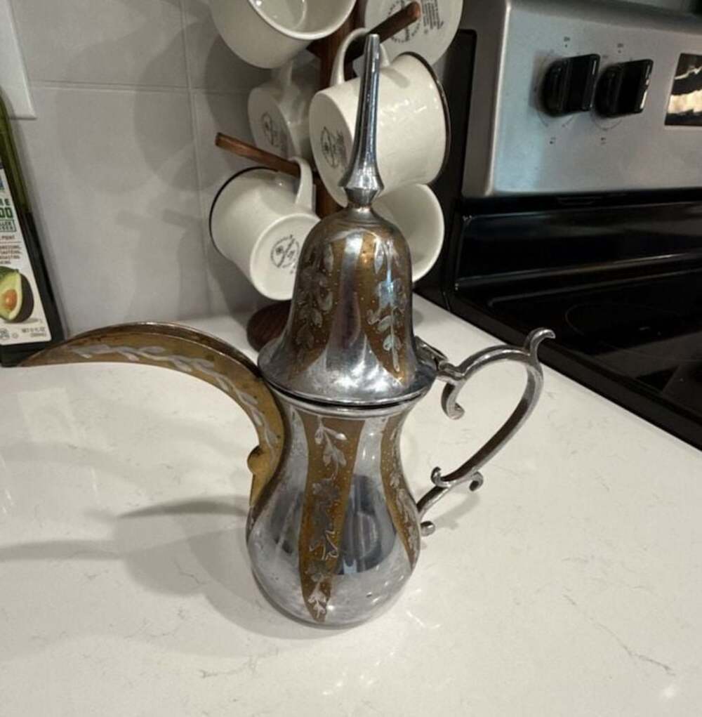 Vintage Indian Brass and Silver Tone Dallah Coffee Pot